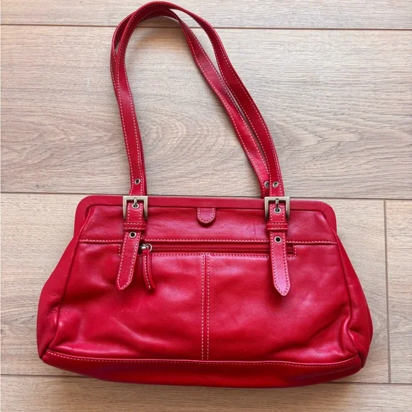 Tignanello Red 100% Genuine Leather Shoulder Bag | Classic Structured Purse - Picture 6 of 9